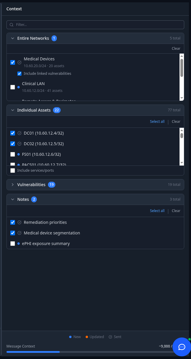 Context selection panel