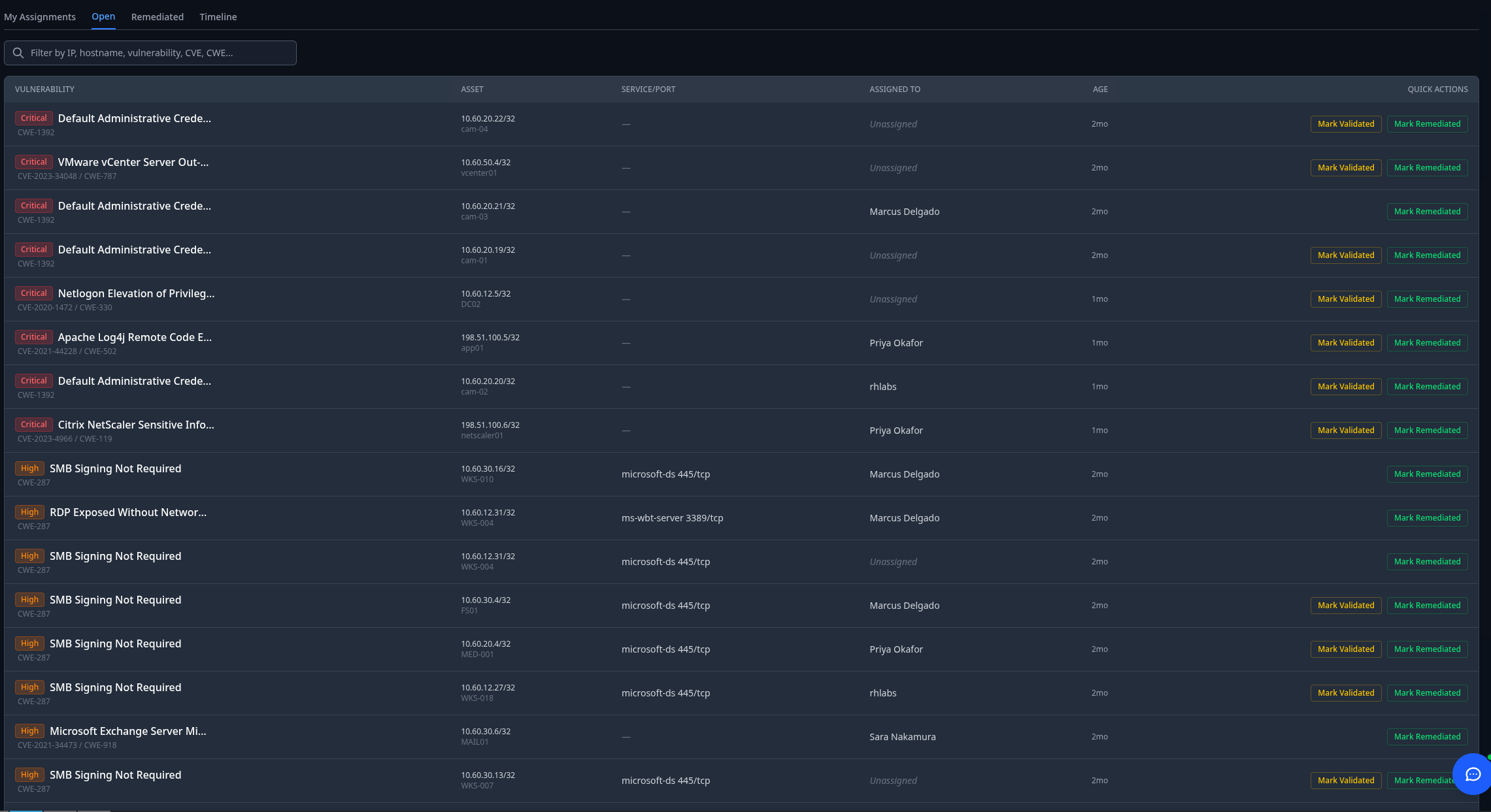 Remediation tab with the Open list