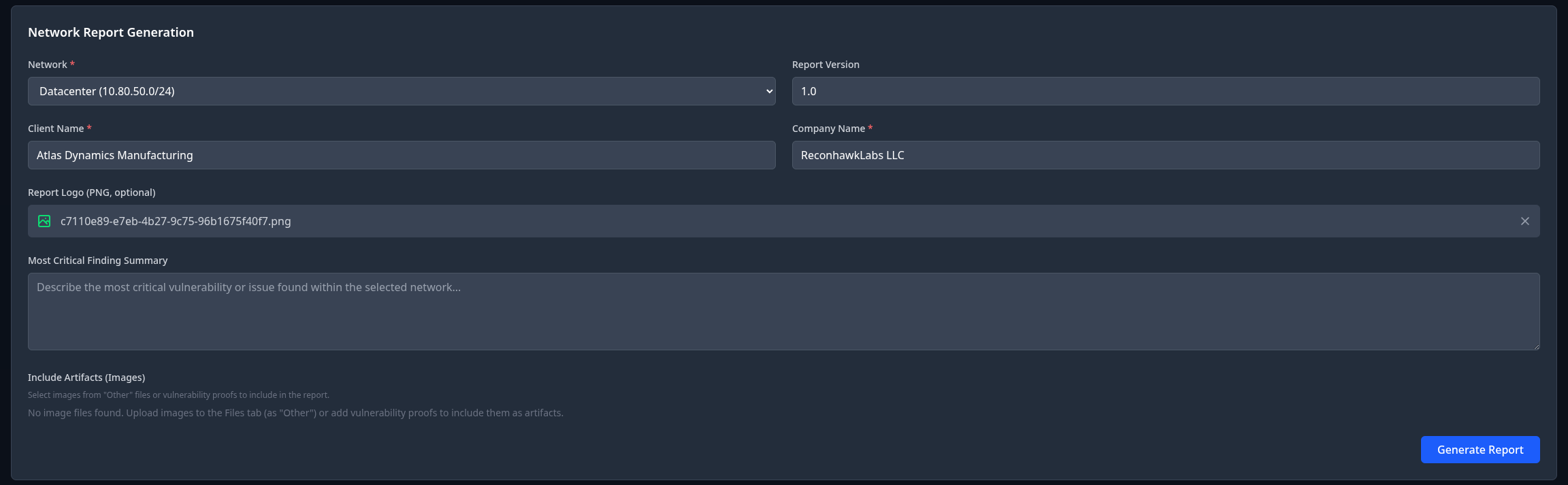 Report generation form
