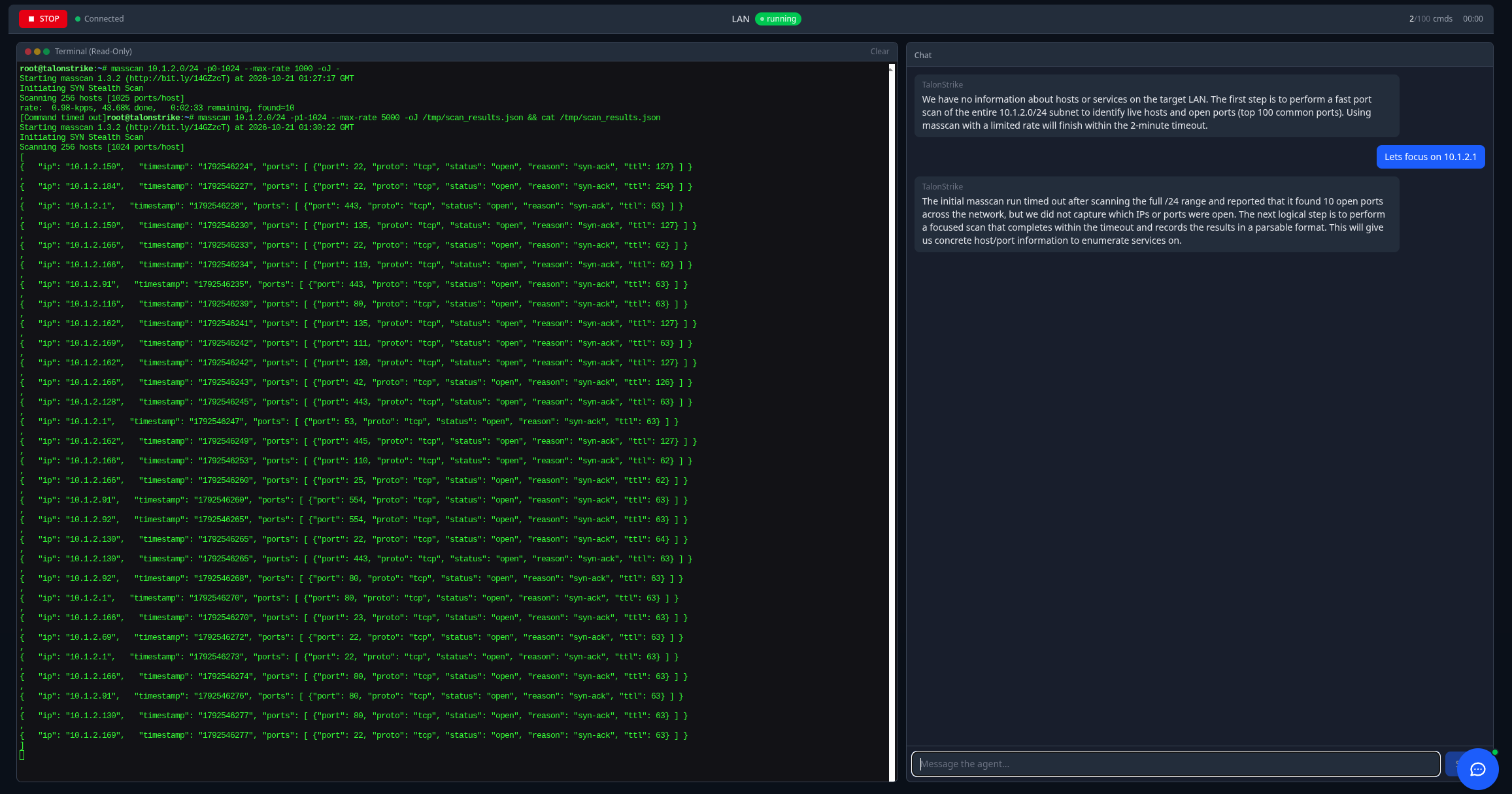 TalonStrike session interface
