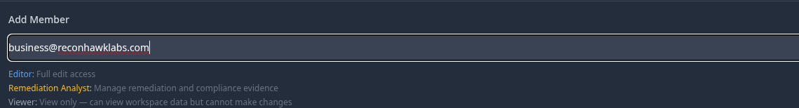 Add Member form with an email address entered