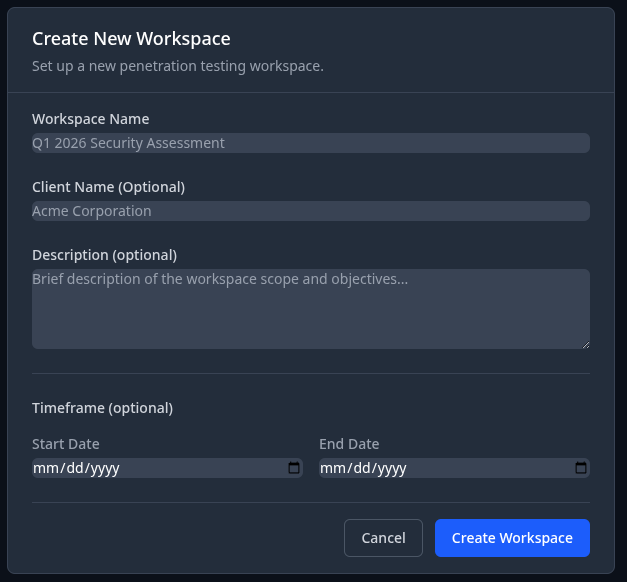 Create New Workspace form