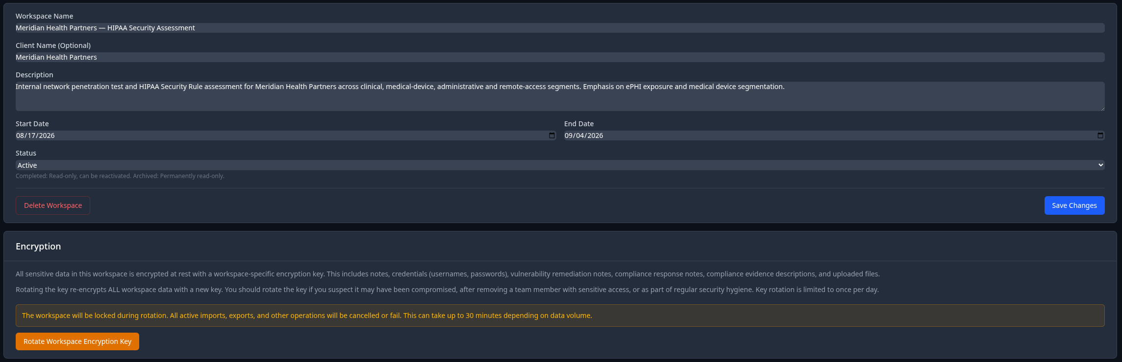 Workspace settings page